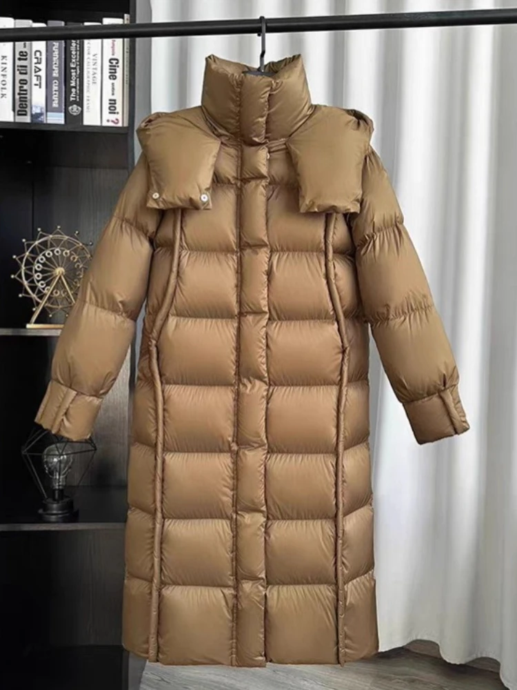 2025年冬新作 レディース 90%ホワイトグースダウンジャケット 厚手 暖かい フード付き パフコート カジュアル ゆったり スノーロングパーカー アウター