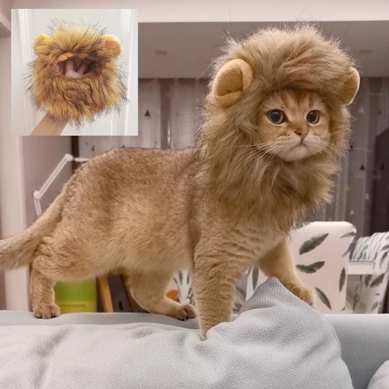 

Cute Lion Mane Cat Wig Hat For Dogs And Cat Small Dog Pet Cat Decor Accessories Lion Wig Costume Fancy Hair Cap Pet Supplies