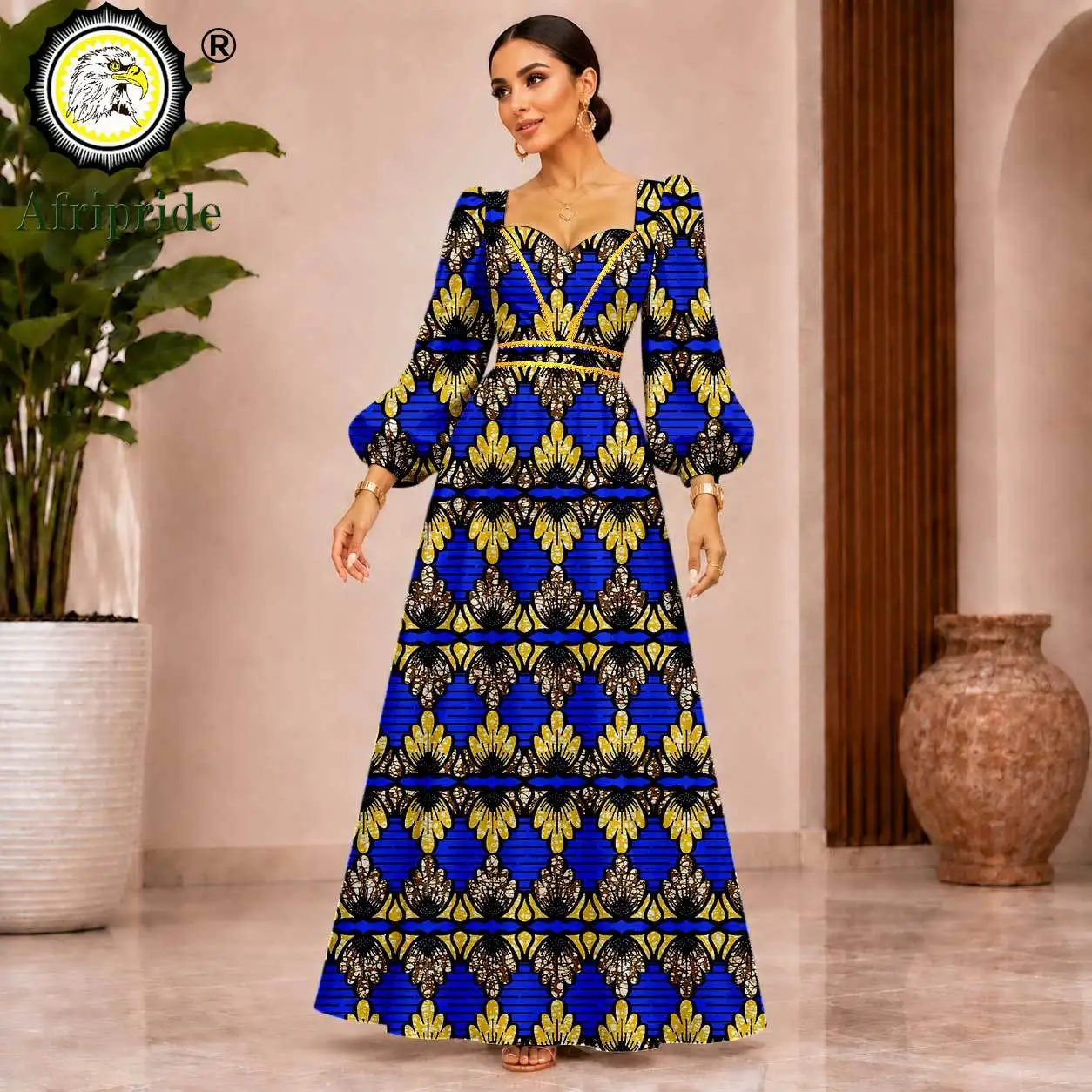 African Dresses for Women Casual Print Flare Sleeve Maxi Dress Plus Size Ankara Tube Top Dress Sundress with Pockets 2625096