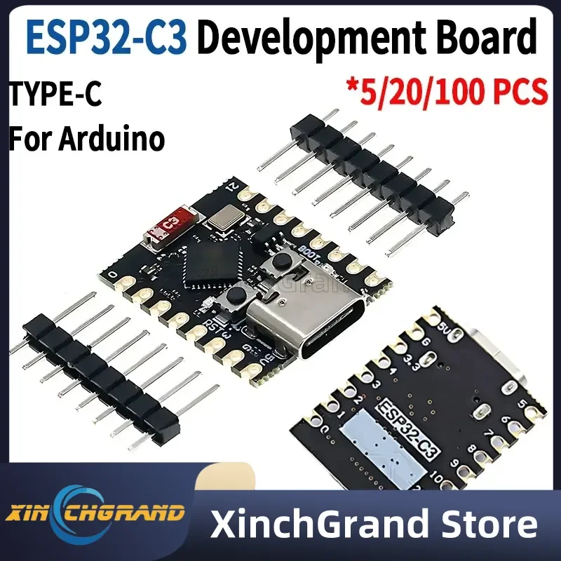 

5 PCS ESP32 C3 Development Board Modules Mini Wifi BT Bluetooth Module RISC-V 32-Bit Single-Core Processor ESP32-C3 16Pin Type-C