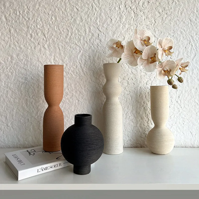 LIVETAI Ceramic Vase Simple Color Brushed Narrow Neck Flower Vase for Living Room Desktop Decoration