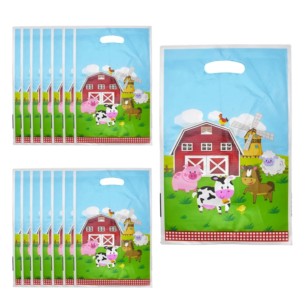 Farm Pasture Dairy Cow Sheep Chicken Duck Plastic Gift Bag Loot Bag Kid Boy Birthday Party Supplies Cartoon Theme Decorations