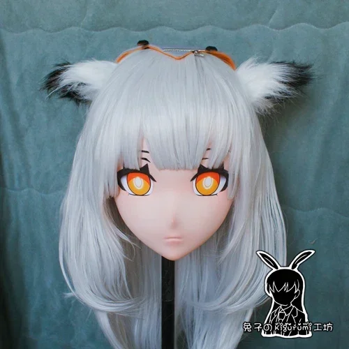 (Rabbit 74) Resin Cross Dressing Pretty Full Head BJD Doll Mask Arknights Anime Ptilopsis Cosplay Kigurumi Mask with Backshell