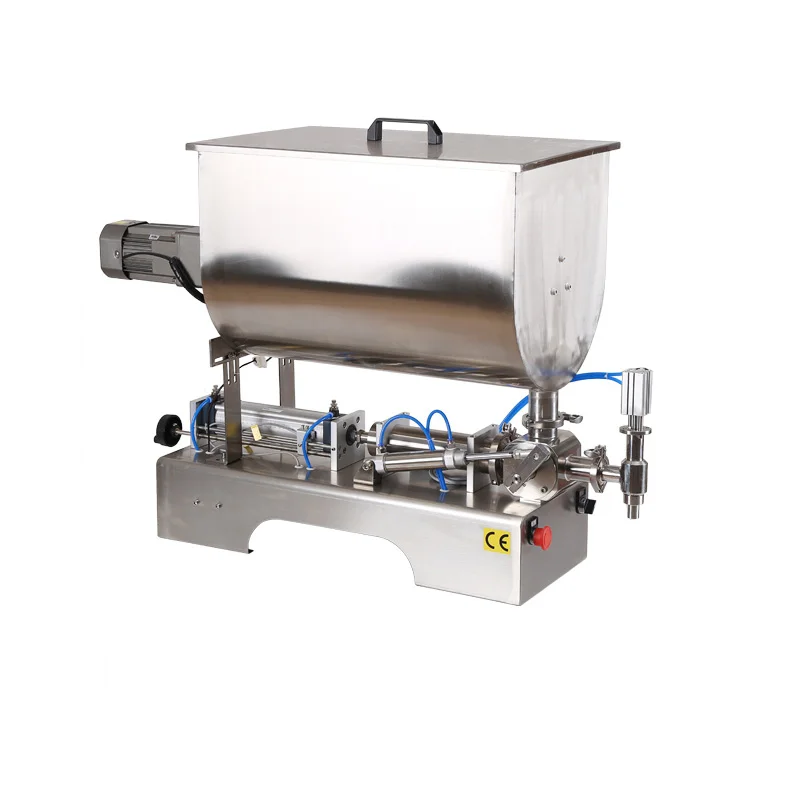 

U-образный миксер Горизонтальный полуавтоматический поршневой наполнитель Соус чили Горшок для горячих погружений Машина для наполнения томатного соуса со миксером и нагревателем