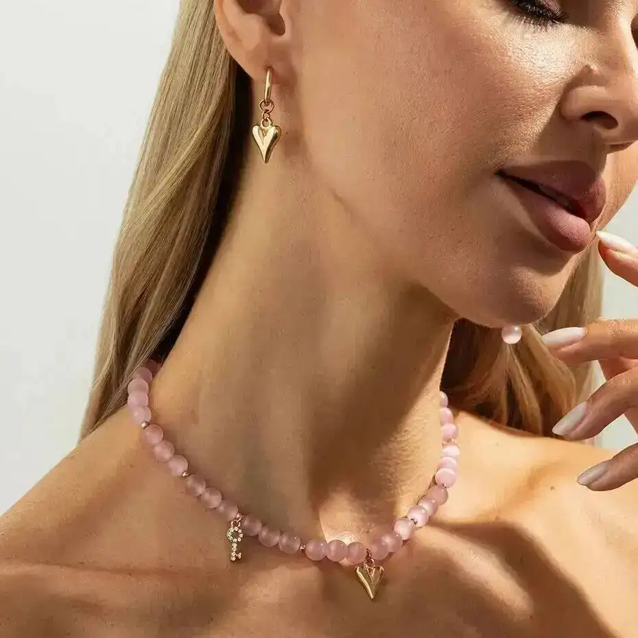 IngeSight.Z 2026 Y2K رائعة الزجاج عقد من اللؤلؤ طقم من الحلقان المرأة سحر الخوخ القلب قلادة سلسلة الترقوة مجوهرات