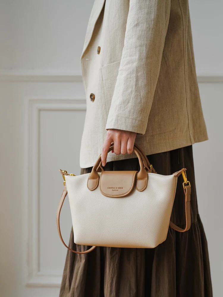 

Fashionable Dumpling Shaped Shoulder Bag for Women Commuter Handbag Color Block Soft PU Leather Versatile Crossbody Bag