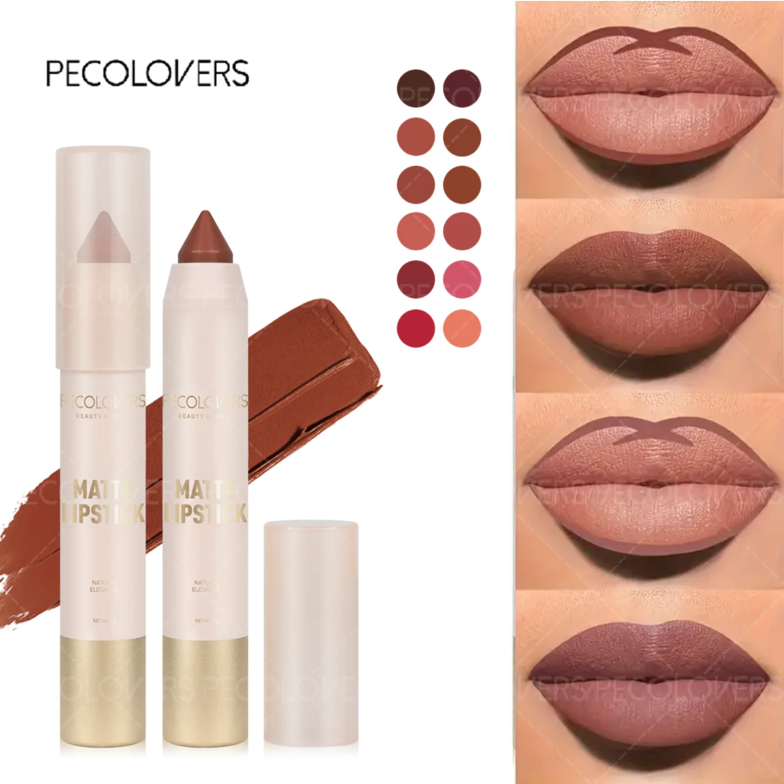 1 szt. Długotrwała, wodoodporna pomadka w pisaku - nieprzywierająca konturówka do ust, odporna na rozmazywanie, odcienie od burgundu do nude, matowa, gładka konsystencja