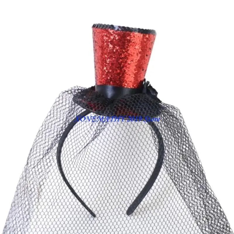 

F42F Элегантный цилиндр с повязкой на голову, шляпа-чародей, цилиндр, чайная шляпа 1920-х годов для детей