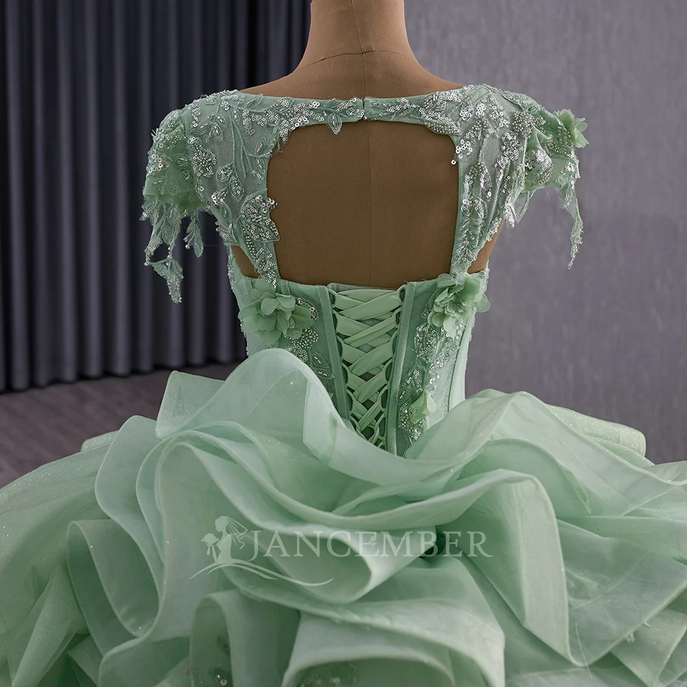 Brillant Scoop perlé Quinceanera manches courtes cristaux princesse Corset robes perles robe de bal personnalisé vestido quinceañeras