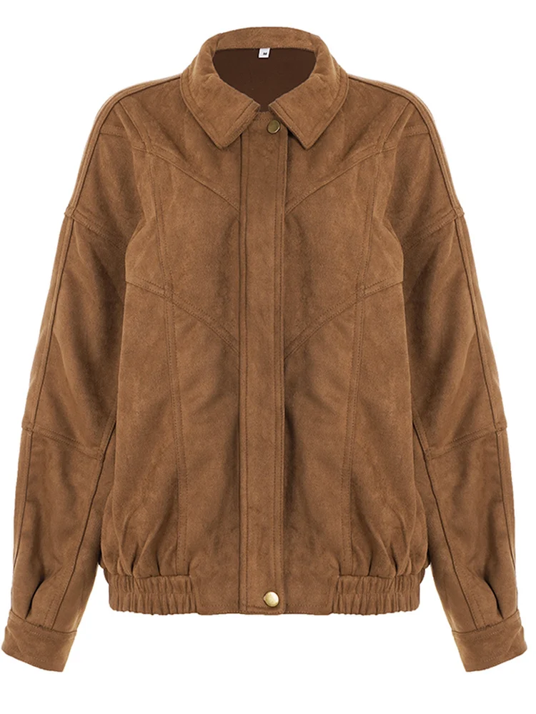 أميواي جيني الأمريكية الرجعية التلبيب سستة ort Jaet المرأة الجلد المدبوغ المخملية القرد معطف لون نقي التخسيس السيدات ملابس خارجية #5