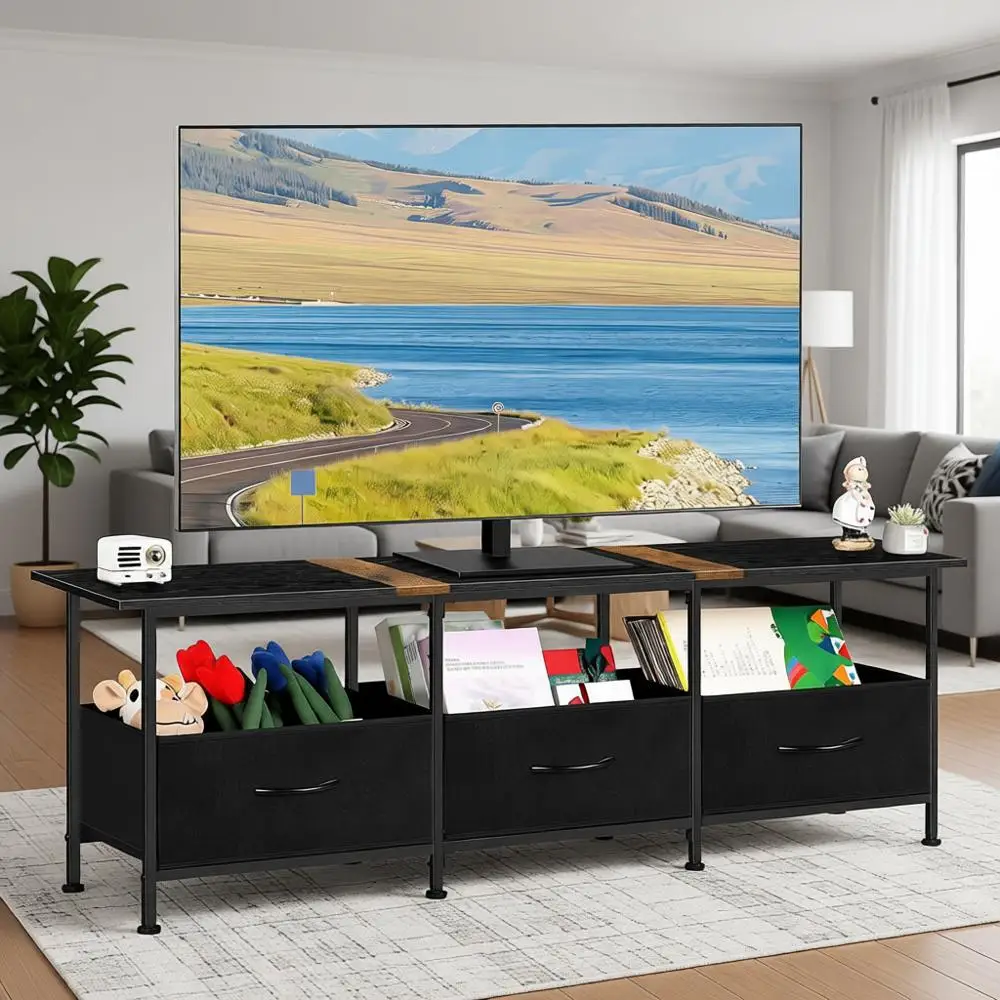 

55-inch TV Stand with 3 Fabric Drawers for Bedroom or Living Room
