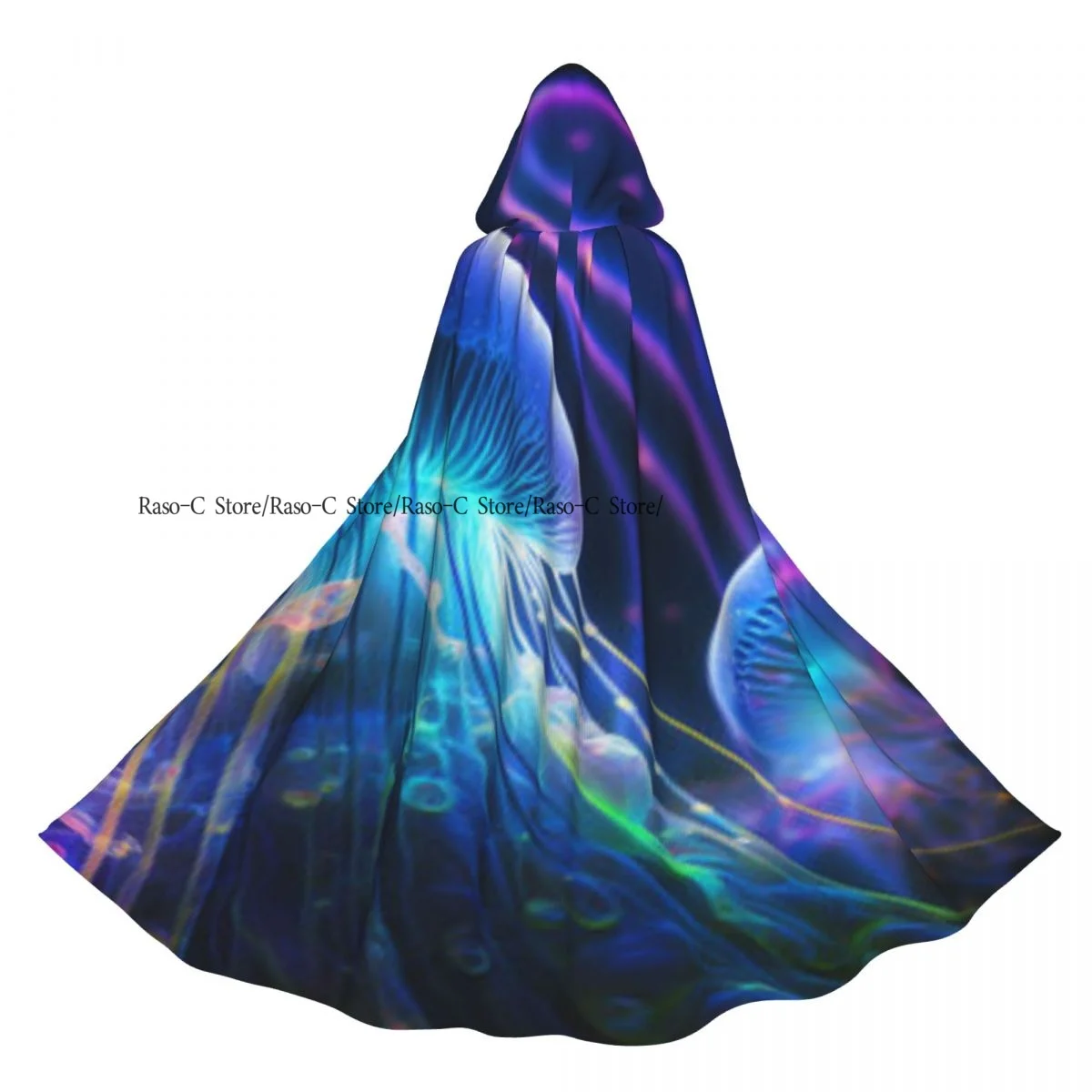 Unisex Witch Party Reversible Hooded Adult Vampires Cape Cloak Jelly Fish Under Water Background