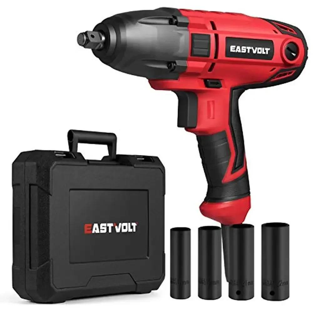 

Electric Impact Wrench 800W High Torque 450 Ft-lbs 3400 RPM 7.5 Amp Corded 1/2 Inch with Hog Ring Anvil Complete Tool Set with