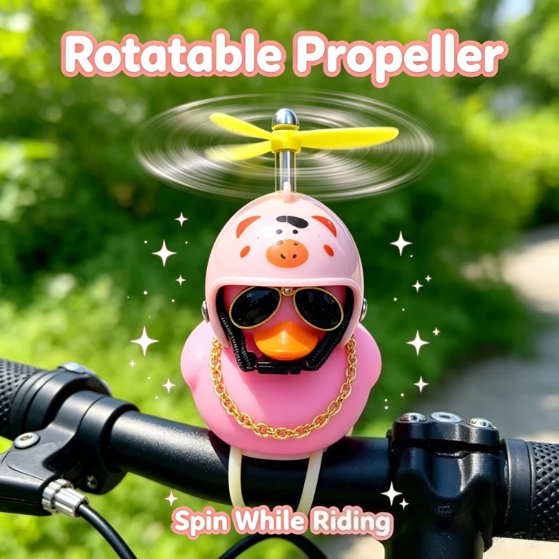 1Pc Cute Pink Bike Duck With Helmet Propeller Ornament Bicycle Handlebar Decor For E-Bike Electric Scooter Motorcycle