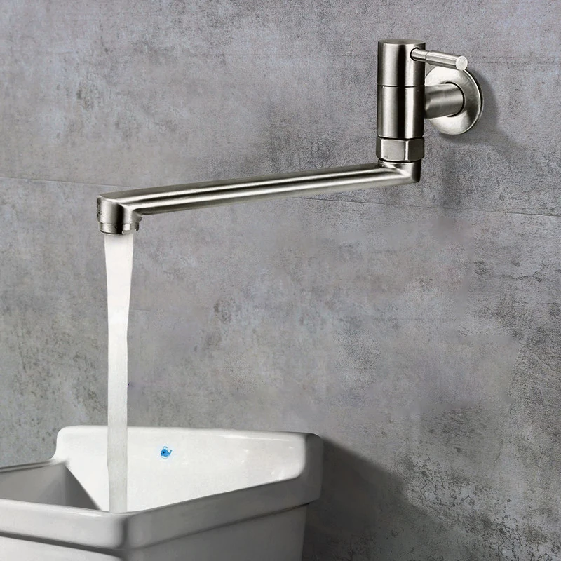 180 Degree Rotation Kitchen Faucet  Sink Mop Pool Tap Stainless Steel Lengthened Wall Mounted Single Cold Water Faucets