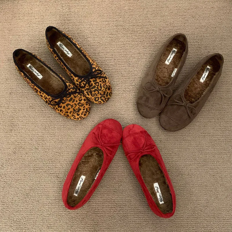 Modische Ballerinas mit runder Spitze für Damen, warme, lässige Damenschuhe, Pelzschuhe für Damen, neues Schuhwerk – Detail 7