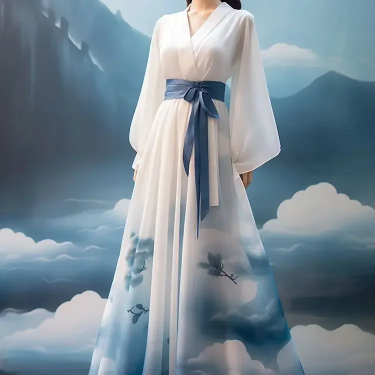 Robe Hanfu de Style Chinois Traditionnelle et Élégante pour Femme, Tenue de Princesse Nuage, Dégradé financièrement, Cosplay, brevsur Scène