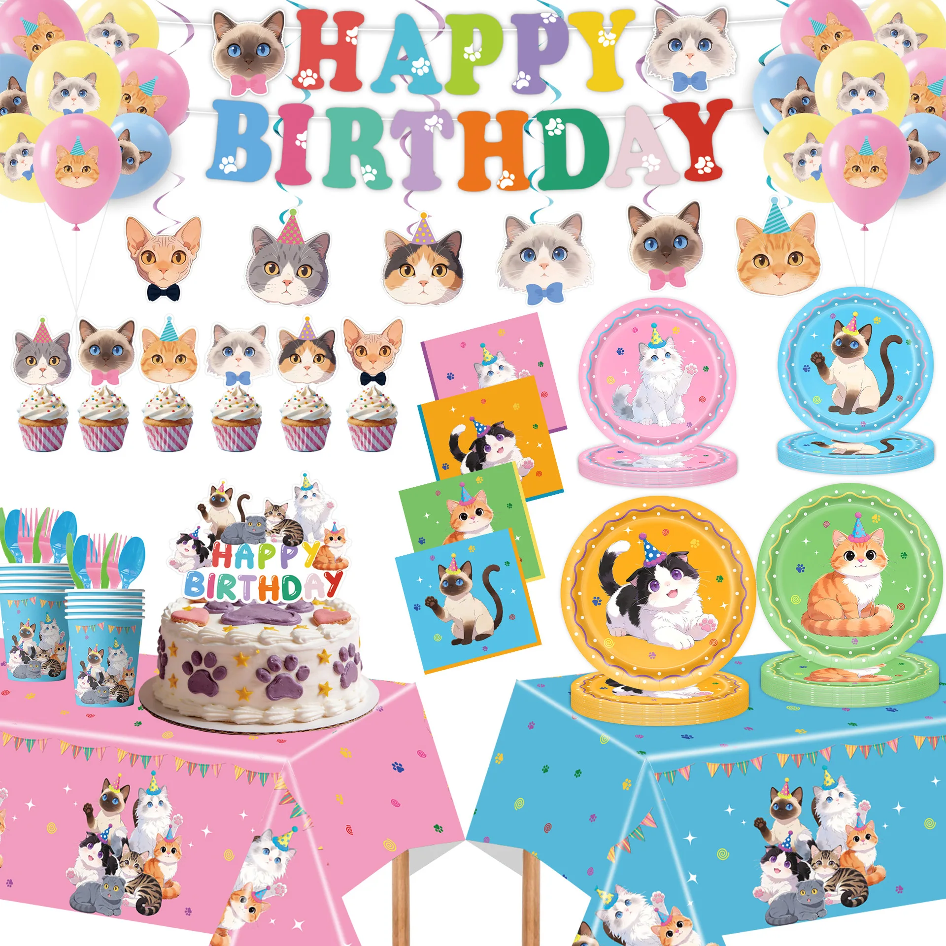 Haustier Katze Thema Geschirr Pappteller Servietten Tischdecke Banner Strohhalme Kuchen Dekor Kinder Geburtstag Baby Shower Party Supplies decora