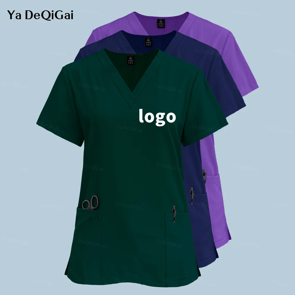 Medical Nurse Beauty Workwear Clinical Scrub Top Spa Doctor Nursing Blouse Surgical Uniforms Woman Scrub T-shirt Customized logo