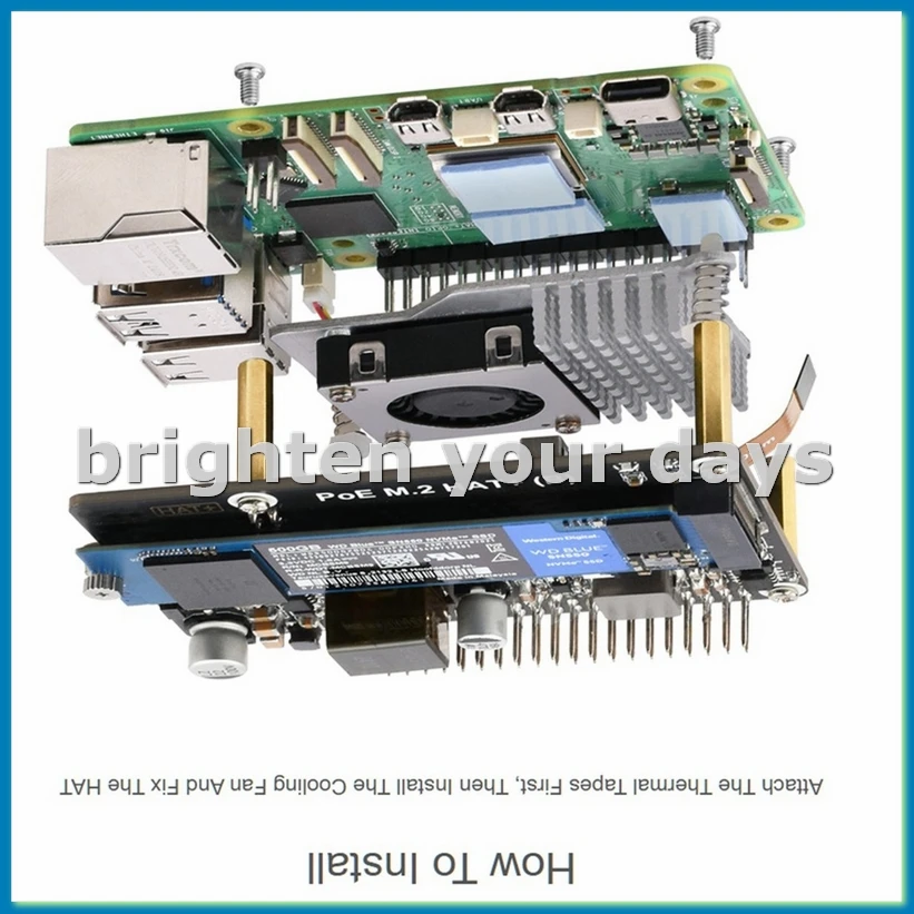 PCIe to M.2 Adapter with PoE Function Supports NVMe Protocol M.2 Solid State Drive for 5 PoE HAT-A23U
