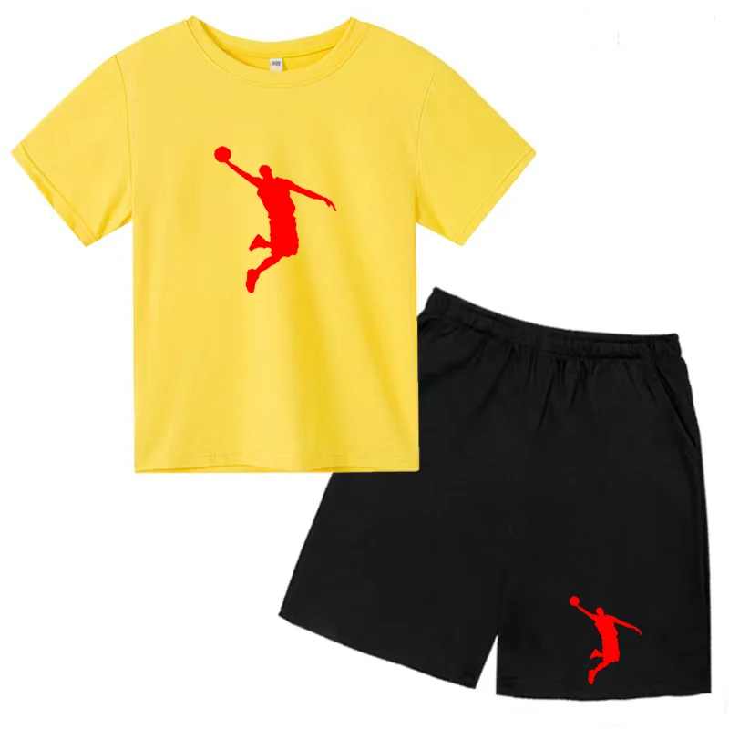 Children\'s Basketball Idol Sportswear Boys/Girls Casual T-shirt Top+Shorts Beautiful Girl Walking Sunshine/Charming Jogging Set