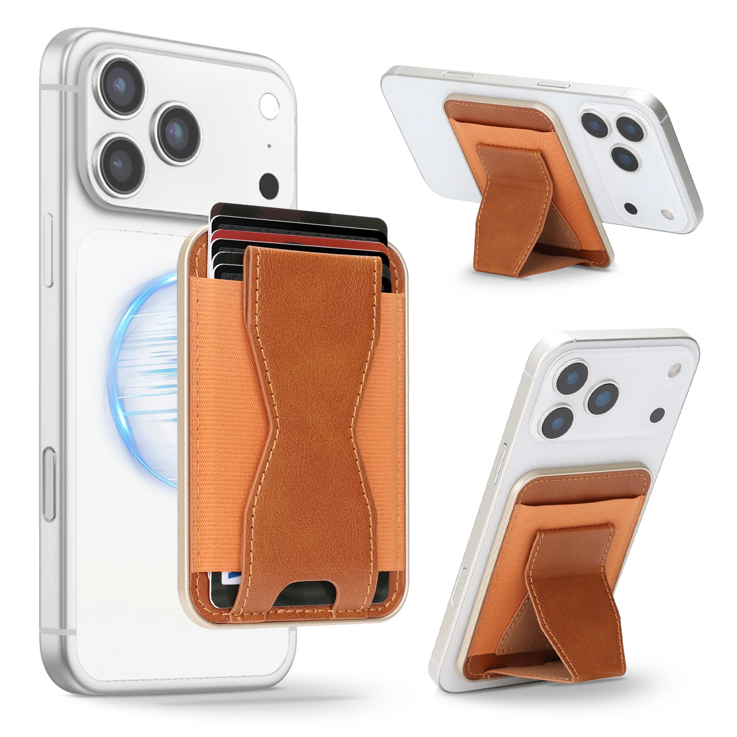 

Магнитный держатель для телефона-бумажника для iPhone 17, 16, 15, 14, 13, 12, Pro Max S26 S25 Ultra Plus FE, кожаное складное кольцо, магнитная подставка