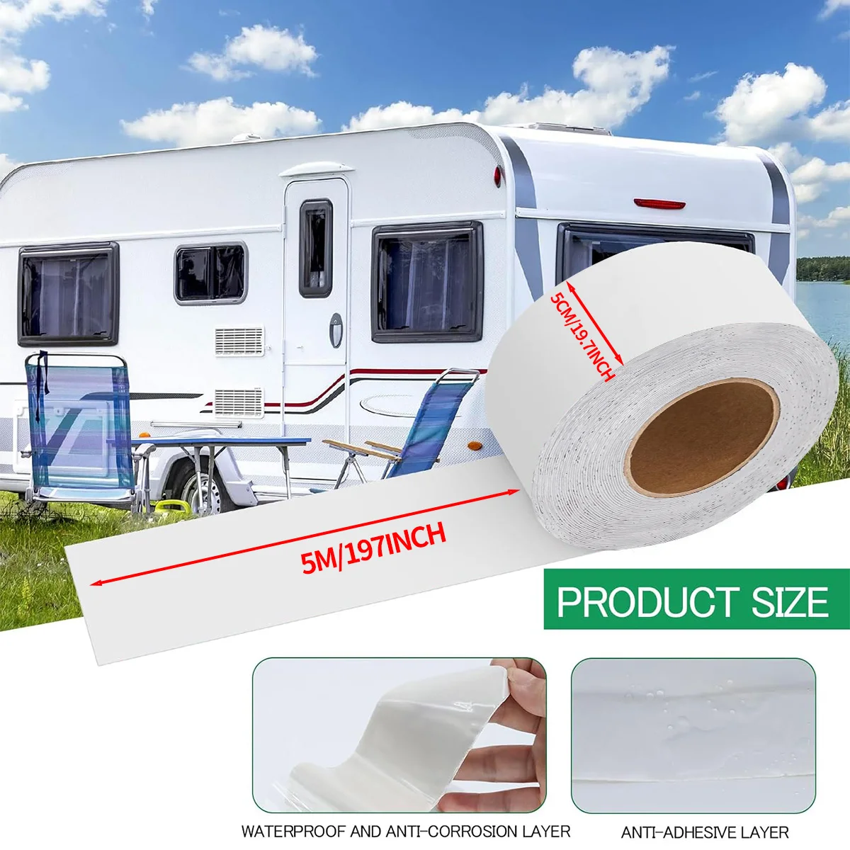Wohnmobil-Dichtungsband, weißes wasserdichtes Dichtungsband – wetterfestes Dichtmittel-Dachband für die Dachreparatur, Wohnmobil, Anhänger, Boot, Dichtung, Leck