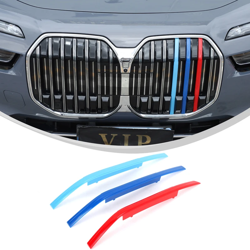 

Tri-colour Car Racing Grills Trim Strips Car Grille Decorative Cover Car Accessories For BMW 7 Series I7 G70 2023 2024 2025 2026