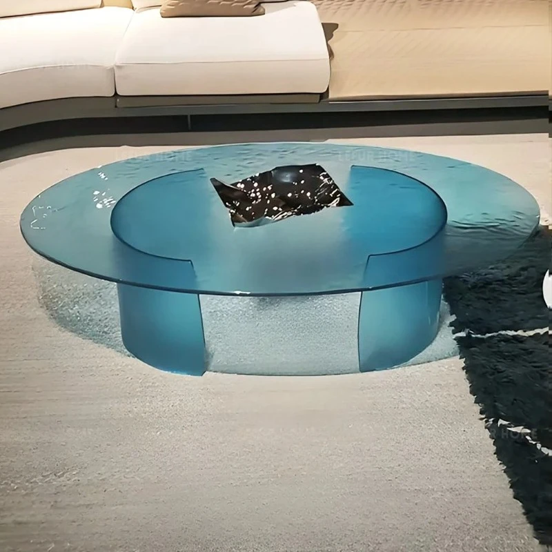 A  Coffee Table Living Room Minimalist Hot Melt Glass Modern Simple Large Flat Round Sofa Side Table