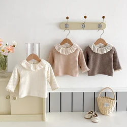 0-3Y Baby Clothes Thicken Fur Lining Girls Blouse Ruffle Collar Infant Warm Base Shirts Casual Tops