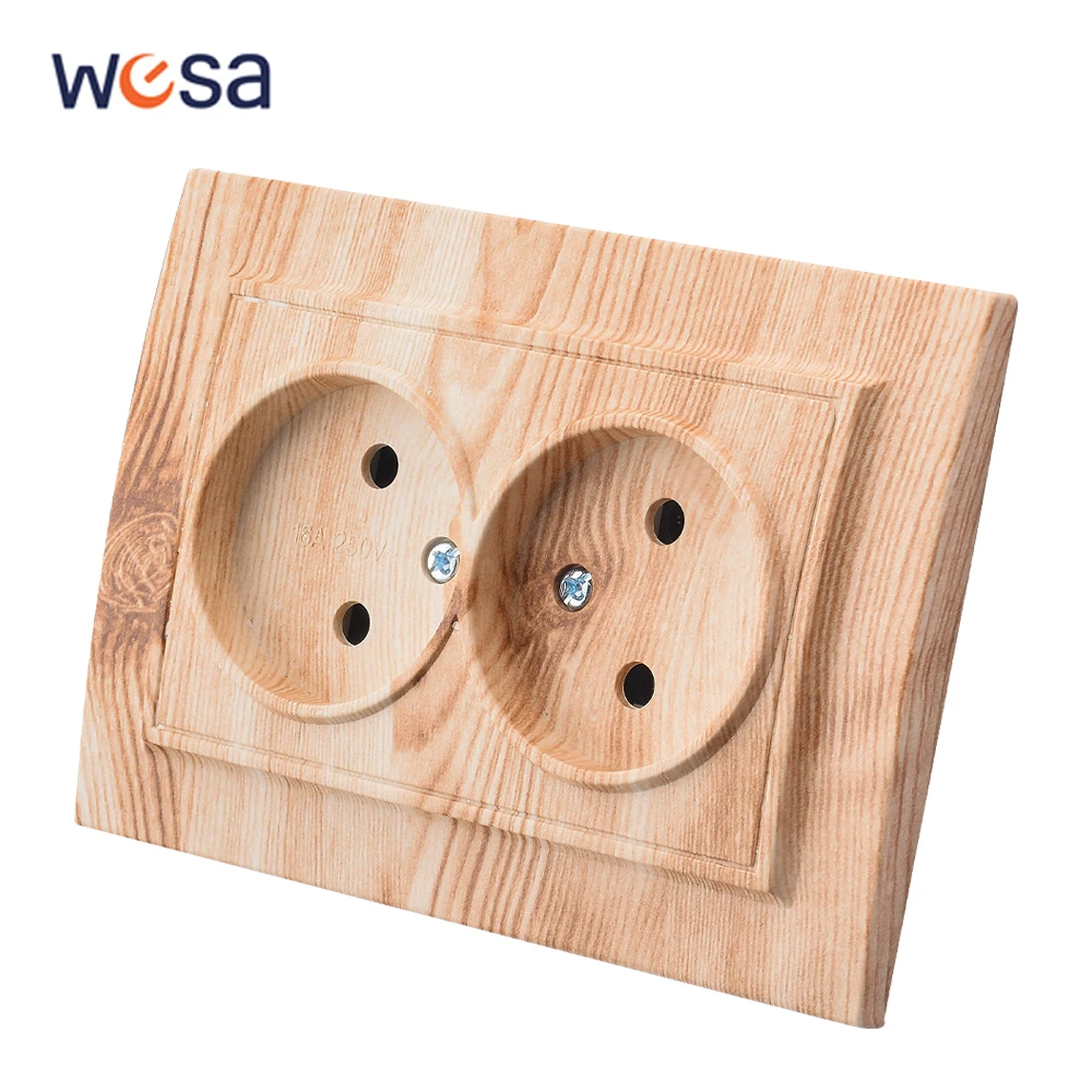 WESA Wood Power Socket European Standard Wall 2 Socket Electrical Outlett Not Ground Embedded Plug Flame Retardant Plastic Panel