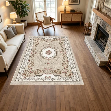 Elegant European Vintage Rose Carpet, Classic Pattern Border Carpet, Suitable for Living Room, Bedroom, Home Decoration