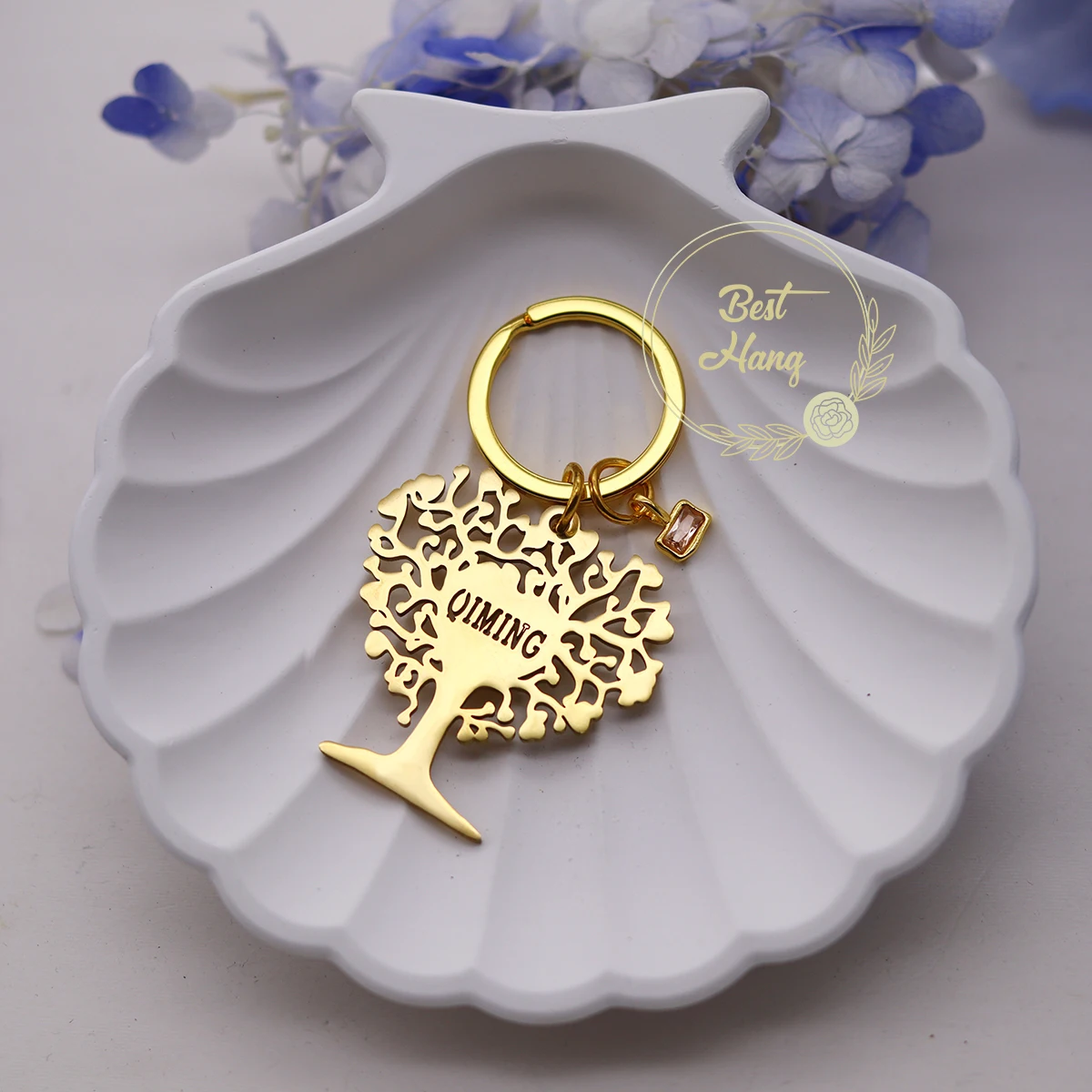 

Персонализированный брелок из нержавеющей стали с гравировкой: именной жетон в форме сердца, дерево, с именем и камнем на выбор