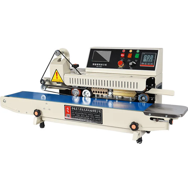 PM-1800 Automatic Continuous Band Plastic Bag Ink Coding Sealing Machine With Expiry Date Printer