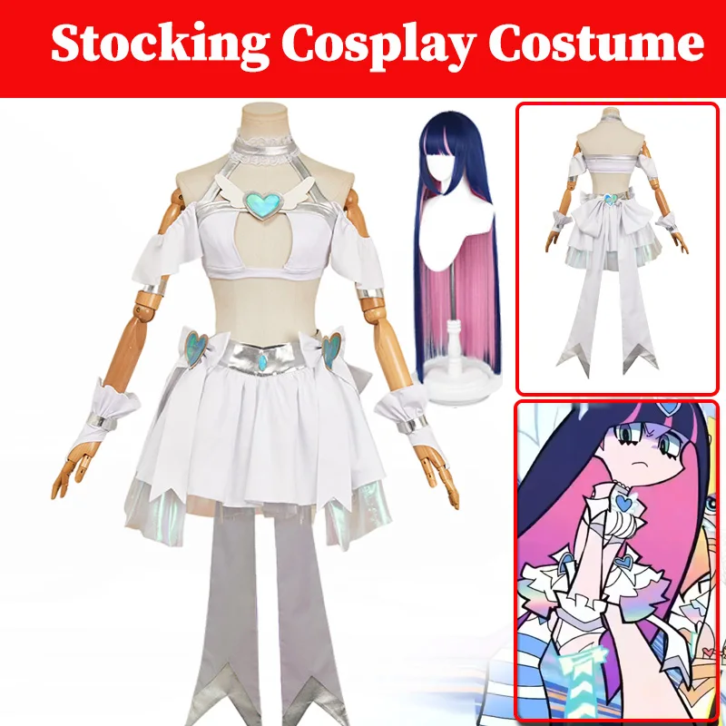 

Stocking Cosplay Anime Panty Stocking With Garterbelt Costume Dress Wigs Full Set Female Adult Women Roleplay Uniform Halloween