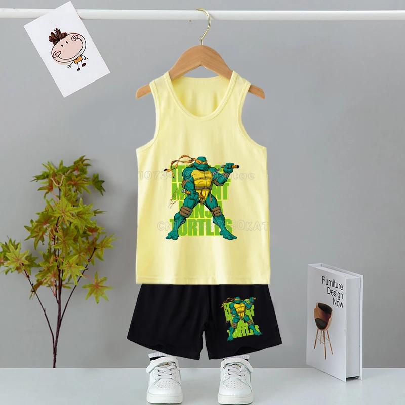 Teenage Mutant Ninja Turtles Boy Clothes Set Tank Tops+Shorts 2pcs Kid Tracksuit Suit Sleeveless T Shirt Toddler Clothing Outfit