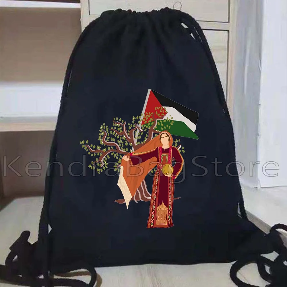 Calligrafia araba Kufiya Regali gratuiti Zaino con coulisse Zaino da palestra sportivo Zaino da calcio Keffiyeh Zaino da palestra pallido-stino