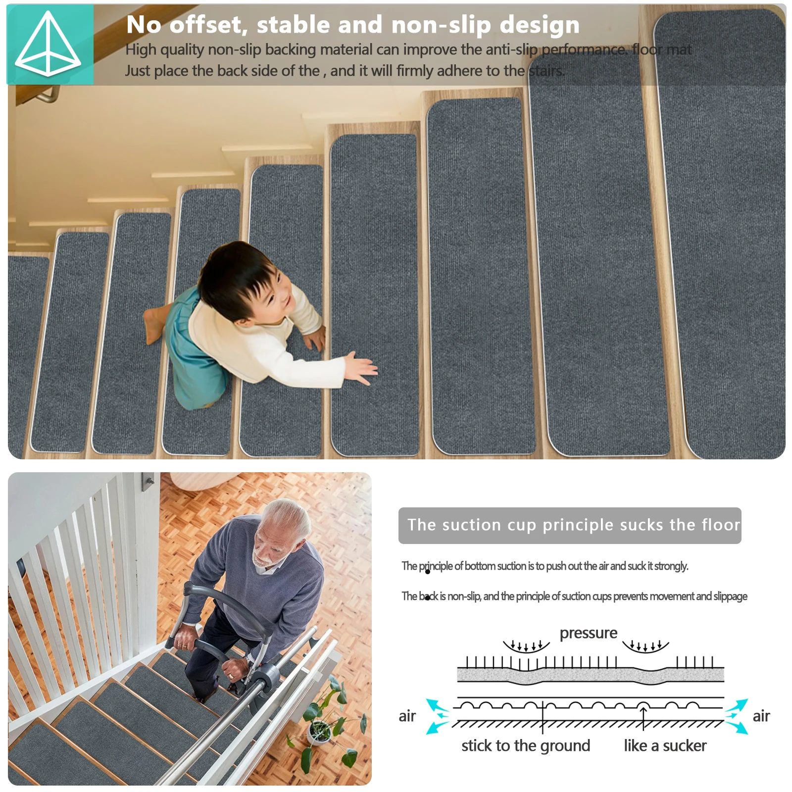 Carpet Stair Treads for Wood Steps - Indoor Stair Runners Non-Slip  with Pet-Friendly Slip Resistance