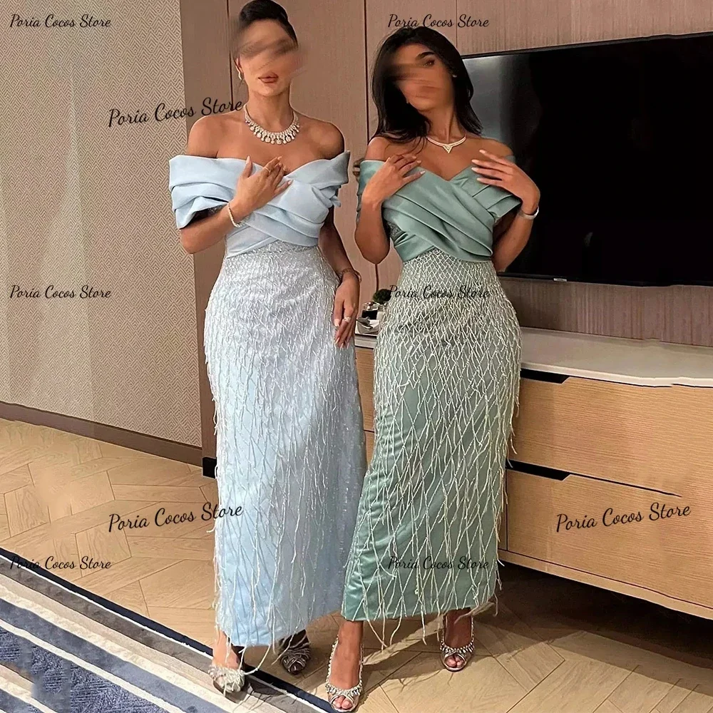 Customized Sheath Ankle-Length Prom Gwon Off Shoulder Sexy Backless فساتين السهرة 2023 جديده Satin Patchwork Evening Party Dress