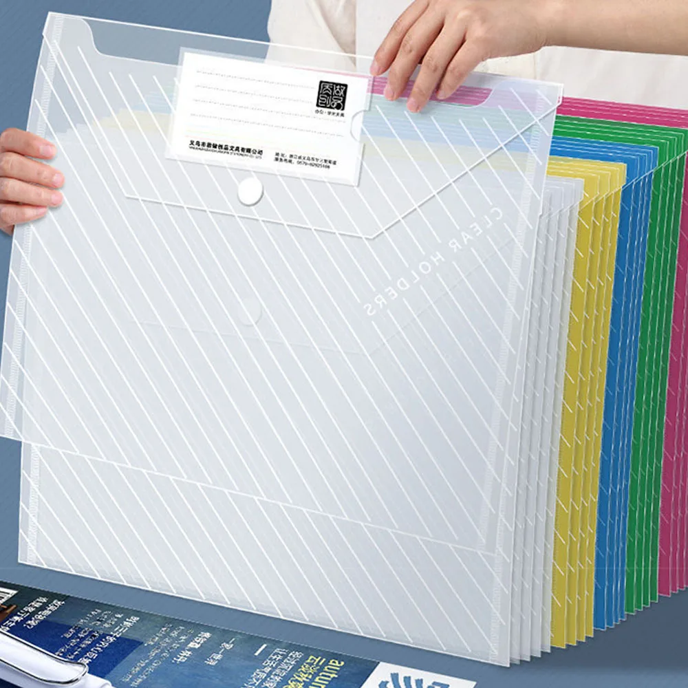 10Pcs A4 Transparent File Bag Plastic Documents Filing Storage Bag Student Organizer Information Pocket Folders Stationery