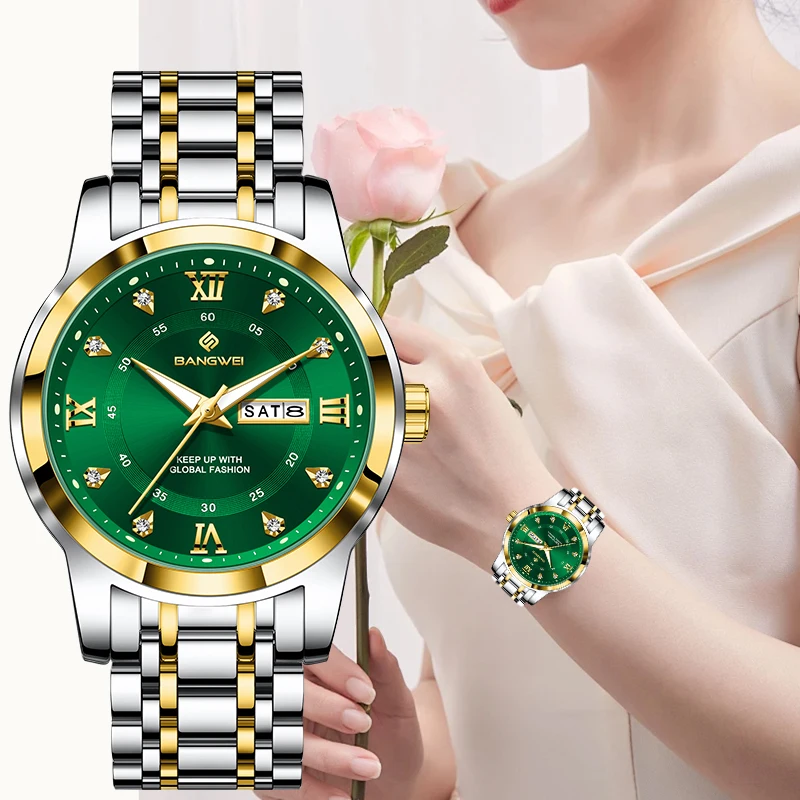 

BANGWEI элегантные роскошные кварцевые женские часы классические модные лучшие бренды класса люкс водонепроницаемые светящиеся часы с автоматической датой недели для женщин