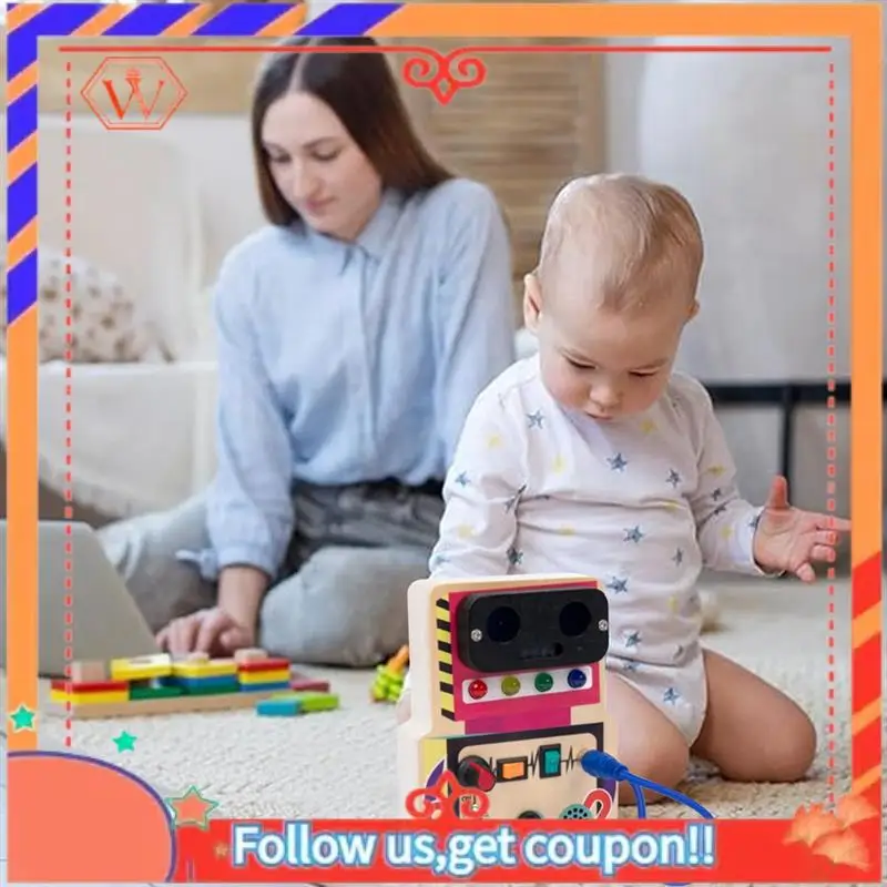 

Busy Board With LED Light Wooden Traffic Light Robot Busy Board Simulation Busy Light Switch Early Educational Toy Easy To Use