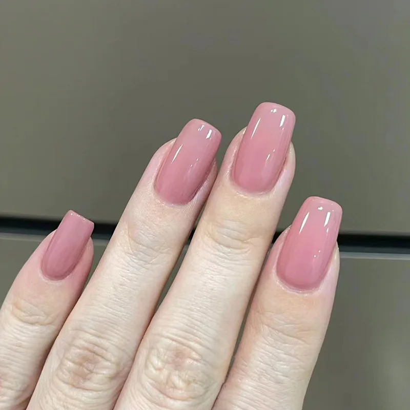 24pcs Cool Girl Square Head Full Cover False Nail Tips Solid Color Red Fake Ballet Nails Detachable Short Press on Nails Classic