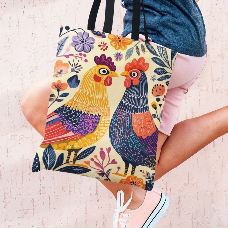 

Element of Rooster Print Canvas Tote Bag - Reusable Grocery Shopping Bag with Large Capacity,Stylish Shoulder Carryall for Women