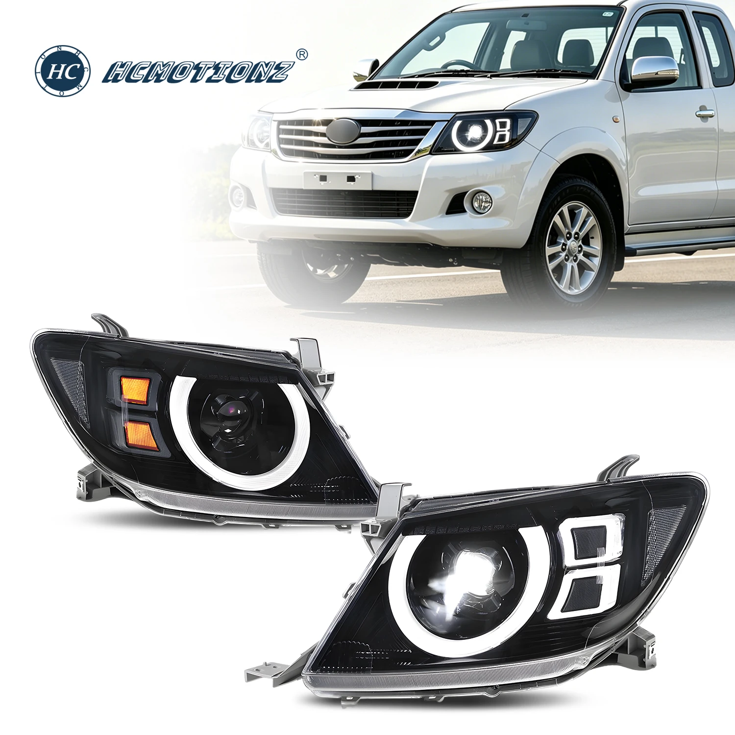 HCMOTIONZ LED Headlights for Toyota Hilux Vigo REVO 2008-2012 Start-up DRL Sequential Turn Signal Front Headlamp Assembly