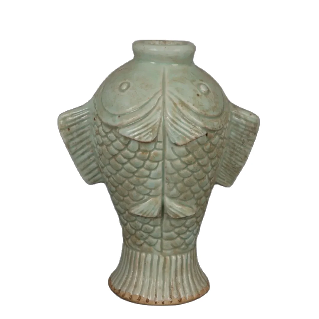 

Ming Longquan Kiln Bean Green Glaze Carved Open Sliced Fish Vase for Home Decoration and Decoration