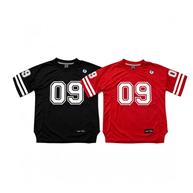 09 Number American Football Jersey Men Quick Dry Mesh Gym Tshirt V Neck Loose Short Sleeve Workout Street Sport Tee