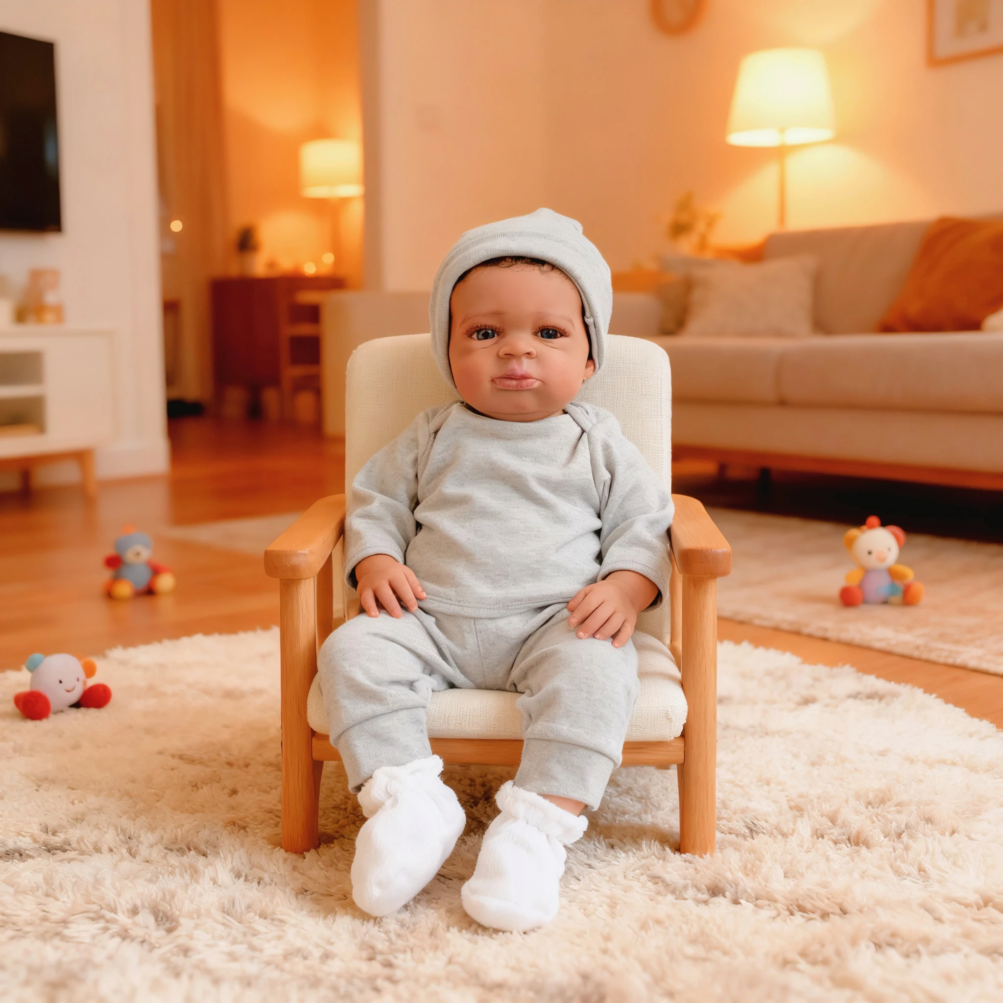 

NPK 20-inch Dark Brown Skin Lifelike Reborn Baby Doll Lanny Art Made 3D Skin Collectible Baby Figure