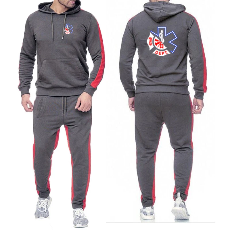 

Firefighter Rescue Team Spring Autumn Man's Popular Hoodies EMT Emergency Medical Technician Logo Print Sports Pants Suits