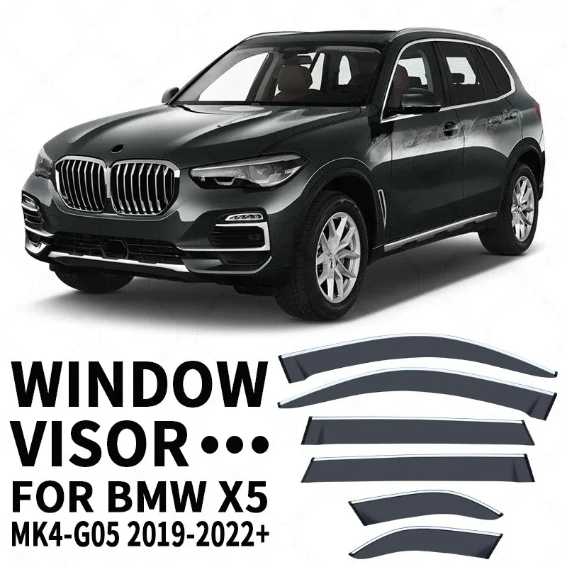 

Хромированные полоски от дождя для BMW X5 G05 2019-2023, 6 шт., оконный козырек, ветровые дефлекторы, дверной козырек, вентиляционные шторы, вентиляционный козырек